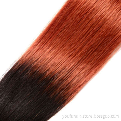 Wholesale 1B/350 Ombre Color Long Human Hair Straight Bundles 200% Density Brown Colored Virgin Hair Bundles for Black Women